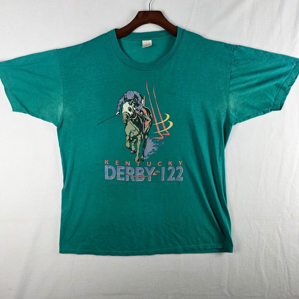 Vintage 1996 Kentucky Derby 122 Jerzees T-Shirt XL Green Single Stitch USA Made